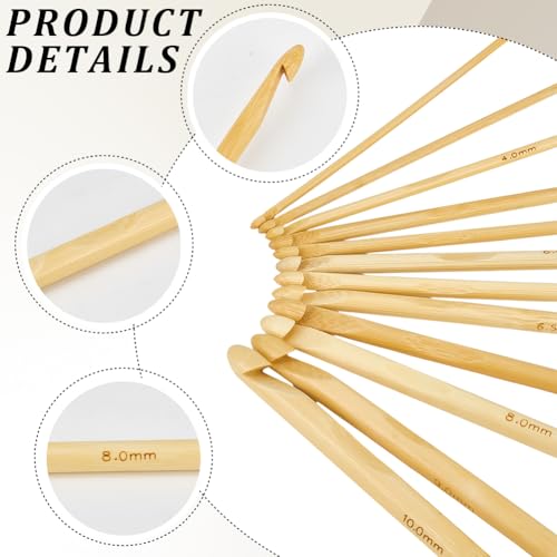 Image of CALFOVERA 12PCS 5.9 Inch Single Point Bamboo Crochet Hooks Kit 12 Size Wooden Knitting Needles Bamboo Knitting Needles Set for Handmade DIY Making Sweater Yarn Projects(3 to 10mm)