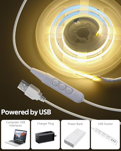 Image of Aclorol 5V COB Light Strip 1.64FT USB TV LED Backlight Warm White Dimmable | 50CM Small LED Light Strip, Even and Soft, 3000K Ideal for Ambient Mood Lighting Bedroom Bedframe Headboard, 8mm Width