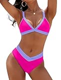 Blooming Jelly Womens Sexy Bikini Color Block 2 Piece Swimsuit Triangle Cheeky Bathing Suit 2024 (Small, Pink)