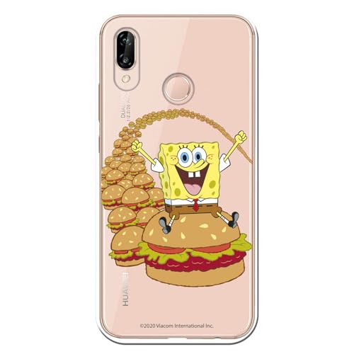 Personalaizer Custodia compatibile Huawei P20 Lite - Design per bambini SpongeBob su hamburger - Cover in silicone TPU flessibile trasparente