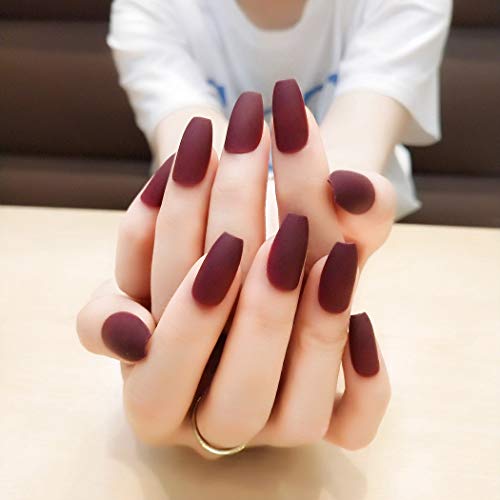Jovono Matte Press on Nails Red Long Coffin Fake Nails Artificial Full Cover False Nails for Women and Girls (24Pcs)