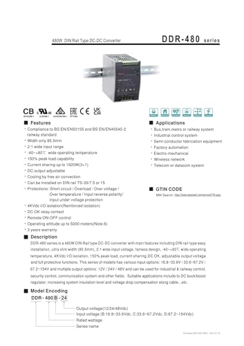 Alimentation à découpage DDR-480D-24 480 W CC 24V pour convertisseur DIN