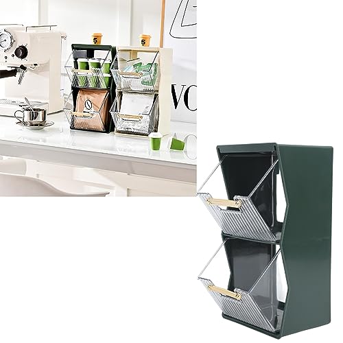 Organisateur de Sachets de thé, Porte-Capsules de café avec Tiroir Coulissant, Magasins de Supports de Sachets de thé à 2 Niveaux, Support de Dosettes de café, Présentoir à (Vert)