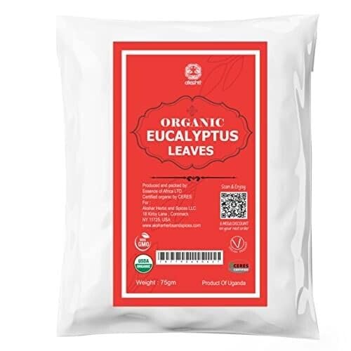 Akshit Hoja de eucalipto orgánica, hojas de eucalipto secas de 5.2 onzas, té de hojas sueltas, hojas de eucalipto, té de eucalipto, sin cafeína.