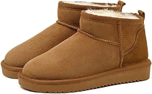 Mini-Stiefel für Frauen,Klassische Mini-Stiefelette mit gefüttert,Warme mit Fell gefütterte Winterstiefel mit Anti-Rutsch-Beschichtung(Braun,39 EU)