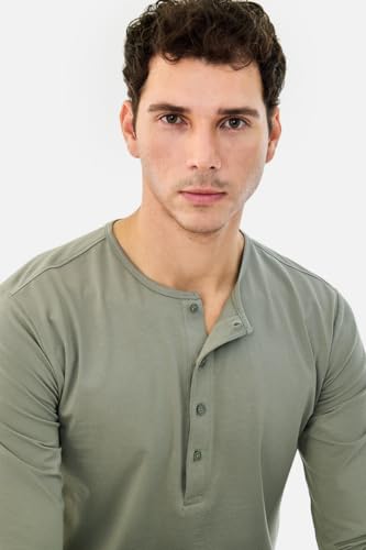 Image of SNITCH Men's T-Shirt | Regular Fit Henley Neck Full Sleeve Solid Pattern | Stretchable Rayon Cotton Spandex Blend Breathable Fabric for Casual & Everyday Wear