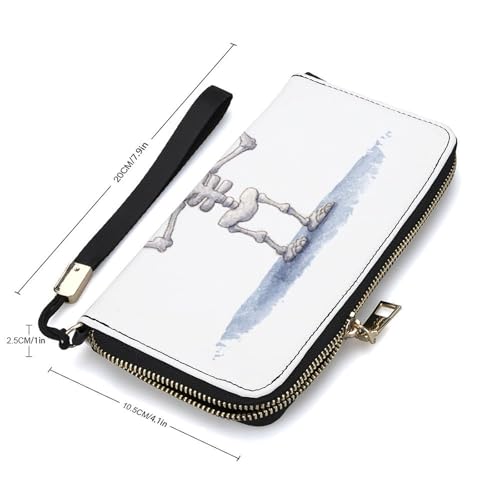 Cute Skeleton Lifting Dumbbells Gym PU Leather Clutch Long Bifold Wallet, Coin Purse Credit Pass Case, Durable Card-Holder Money Storage for Women Men2