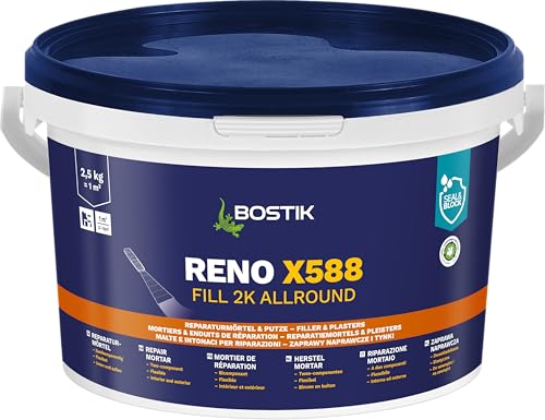 BOSTIK Reno X588 Fill Allround 2.5kg Zweikomponentiger Reparaturmörtel für Innen- und Außenbereiche Flexibel Frostbeständig und Lösemittelfrei Grau