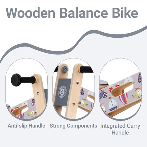 Image of Wooden Toddler Balance Bike, Kids Balance Bike for 3 Year Old with Adjustable Seat, No Pedal Toddler Bicycle for Kids 3-5 for Boys and Girls Birthday Gifts Toys