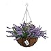 Decorazione natalizia per la casa e il cortile fai-da-te Cestino appeso a catena con pianta di lavanda viola artificiale graziosa (Medium Basket)