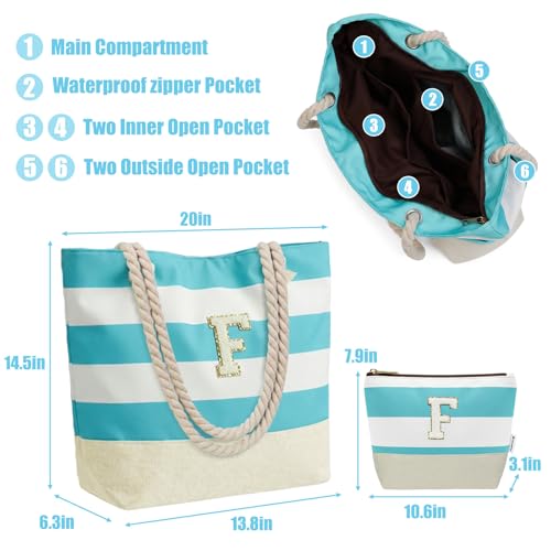 Image of Vavabox Initial Beach Tote Bag for Women, Water-resistant Travel Beach Bag Pool Bag Set, Birthday Gifts for Women Mom