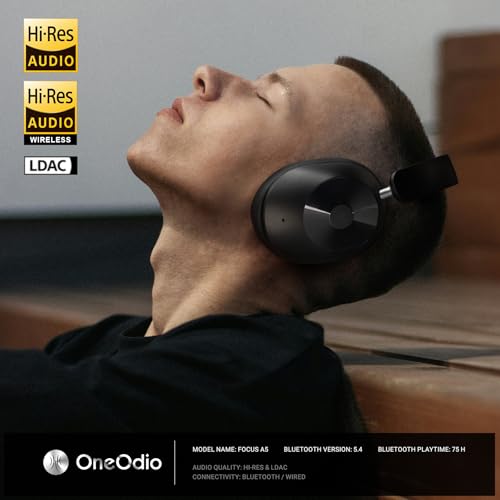 Image of OneOdio Focus A5 Wireless Over-Ear Headphones, Hybrid Active Noise Cancelling, 75H Playtime, Hi-Res LDAC Wireless Audio, Bluetooth 5.4, Built-in Mic for Clear Calls, Low Latency Game Mode