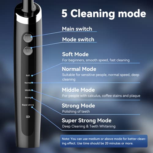 Image of Tooth Polisher Rechargeable,Tooth Buffer Polisher with 5 Replacement Heads & Cleaning Modes, USB Rechargeable, Ipx6 Waterproof, Teeth Black Stain Remover for Adults & Kids Black