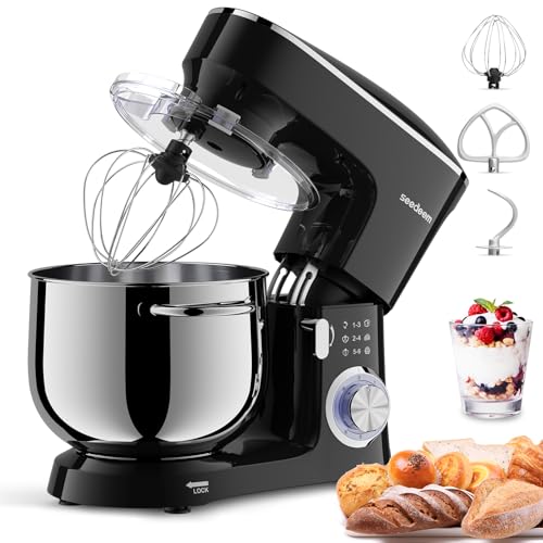 SEEDEEM 8.5 Qt Stand Mixer, 660W Tilt-Head Electric Kitchen Mixer with 6+P Speeds, Dough Hook, Beater & Whisk, Dishwasher-Safe Attachments, Black