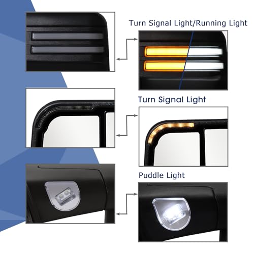 Power Folding Switchback Towing Mirror Replacement with 2009-2018 Dodge Ram 1500 2500 3500 Pickup Truck with Power Adjusted Glass Heated LED Running Light Turn Signal Light Puddle Lamp Temp Sensor