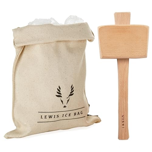 Viski Professional Lewis Ice Bag and Mallet, Manual Ice Crusher, Ice Crushers for Home Use, Bartender Kit & Bar Tools Kitchen Accessory, 12'