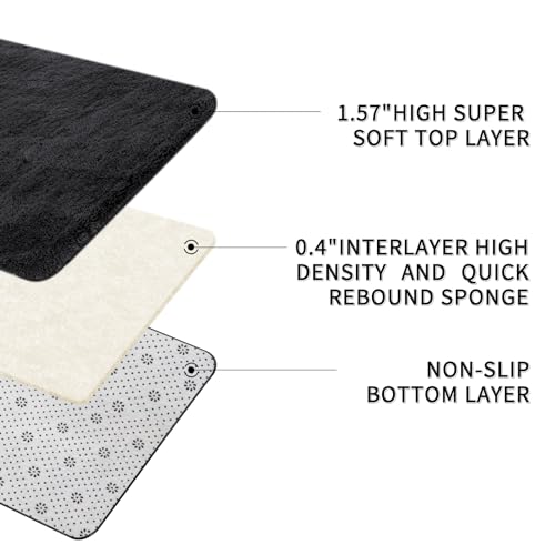 Sour Lemon Rugs Living Room 140x200cm, Black Area Rugs for Bedroom, Washable Anti Slip Extra Large Shaggy Soft Rug Fluffy Modern Floor Carpets Mat Beside Carpet for Kids Living Room