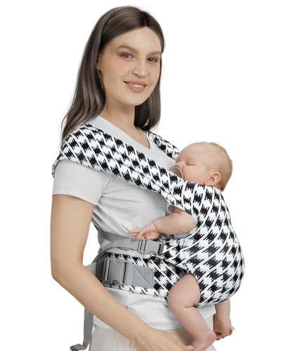Image of Newborn Carrier, Cozy Baby Carrier, Ergonomic Cross-Back Wrap, Hands-Free with Supportive Comfort, Tweed Black & White
