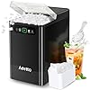 Aeitto Nugget Ice Maker Countertop, Pellet Ice Machine Soft Chewable Ice 40lbs/Day, One-Click Operation, Auto Self-Cleaning Crushed Ice Makers Stainless with Scoop for Home/Kitchen/Office (Black)