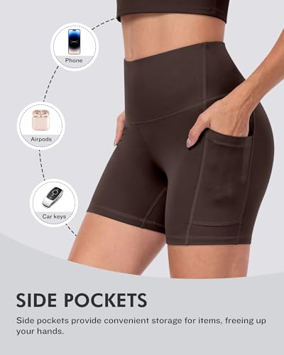 CHRLEISURE 6 Packs Womens Biker Shorts with Pocket, 5 Inch High Waisted Tummy Control Spandex Yoga Workout Shorts - Image 4
