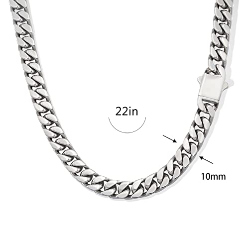 Guqila Cuban Link Chain For Men, Stainless Steel/18K Gold Plated Miami Cuban Chain Necklace Silver Hip-Hop & Cool Style Jewelry For Women Men, 8/10/12Mm Width, 20/22 /24 Inches Length #TOP6