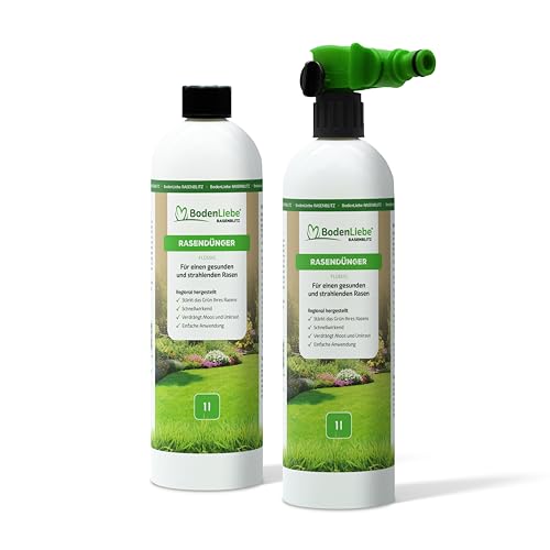 BodenLiebe Rasenblitz 2 l flüssiger Rasendünger - Für 200 m² Garten - Schnelles Grün statt Gelb - Sichere Anwendung - Familienfreundlich & tierverträglich - Made in Germany