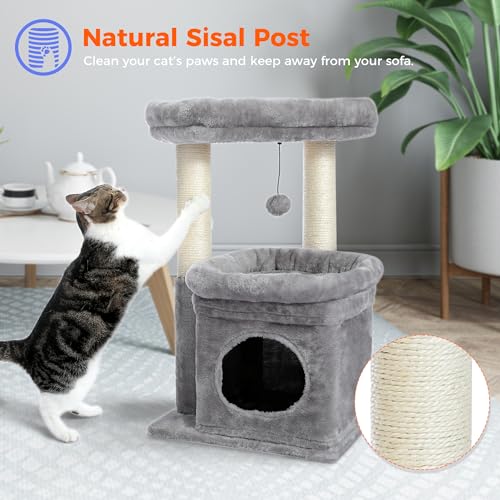 PAWZ Road Árbol Pequeño para Gatos, Torre de Varios Niveles Con Poste Rascador de Sisal, Acogedor Condominio y Percha Grande para Gatos de Interior - imagen 6