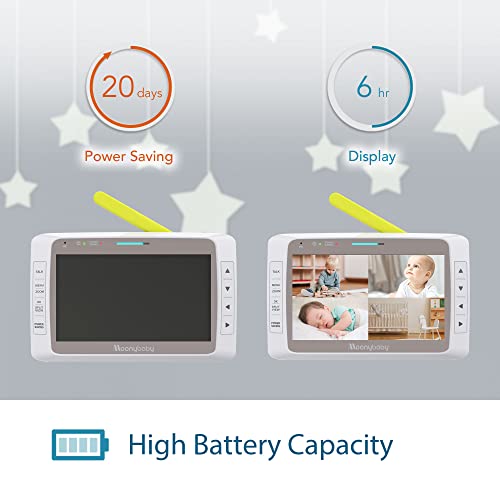 Moonybaby Split 50 Baby Monitor With 4 Cameras For 4 Rooms, 5" Hd Large Screen With Wide View, Auto Noise Reduce, Low Emf & No Wifi, Zoom, Sound Activated, Temperature, 2-Way Talk, Auto Night Vision #TOP3
