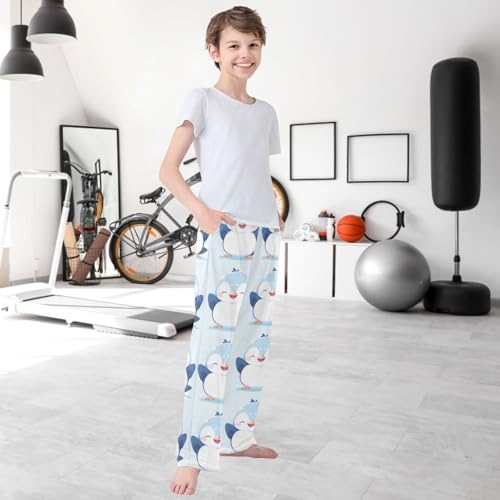 Boy's Pants Cartoon Cute Penguin Jogger Pants Elastic Waist Long Bottoms Trousers with Pockets 6-14 Years 6
