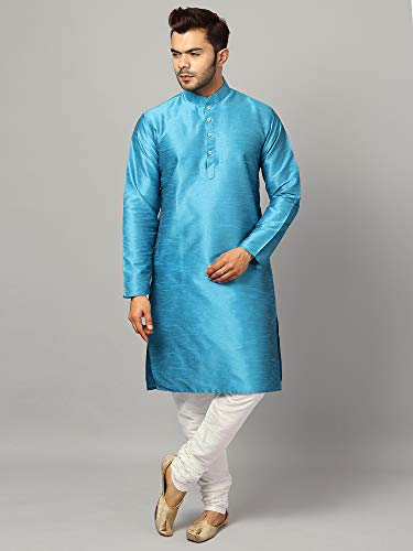 Image of Uri and MacKenzie Banarasi Dupion Silk Solid Kurta Churidar Pyjama Set for Men
