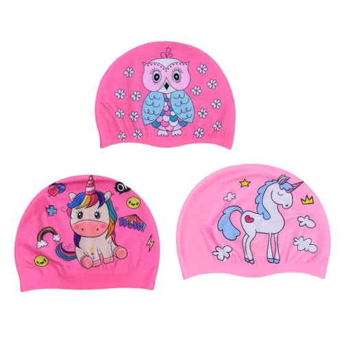 JUMISEE 3 Pcs Toddler Kids Swim Caps for Boys Girls Age 1-7 Cute Cartoon Cloth Fabric Swimming Hat Pool Cap Bathing Hats