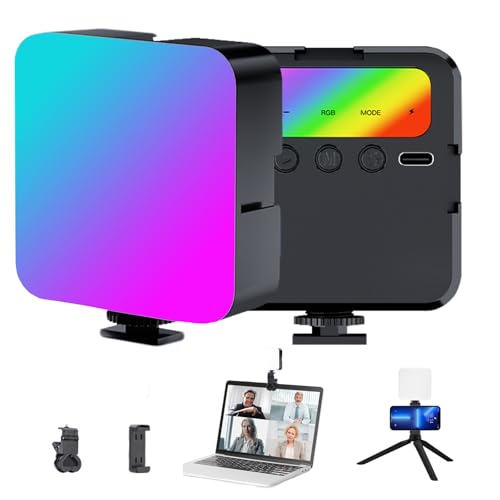 自撮りライト RGB撮影ライト LEDビデオライト 充電式 2500K-7000K 色温度調整可能 明るさ調整が可能 最大800ルーメン スマホライト 三脚付き 小型カメラライト 女優ライト 補助照明 オカメラ/スマホ/パソコン/面接/ビデオ会議/Zoom