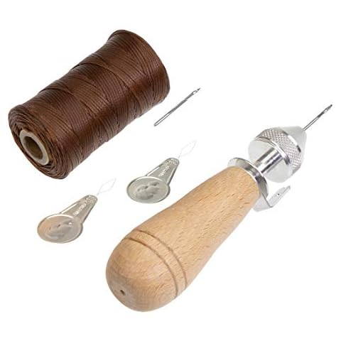 Langlauf Schuhbedarf Profi Ledernäh-Set mit Handnähapperat/Nähahle + gewachstem Garn + Einfädler +Ersatznadel (braun) Cover