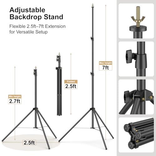 Image of LINCO Lincostore Backdrop Support Stand Kit 10x6.5ft Adjustable Photography Studio Photo Background Support System with Carrying Bag for Green Screen Muslin, 4171 (10ft Wide 7ft high)