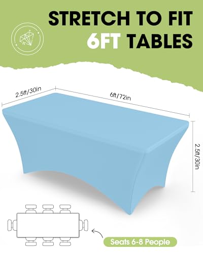 Image of Pureegg Spandex Tablecloth 6ft - 2 Pack, Fitted and Tight Cloth for Rectangle Table, Wrinkle-Free and Stretch Table Cover for Party, Wedding, Banquet and Birthday, Blue Mist