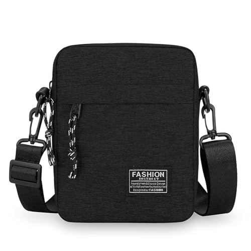 Bolsas transversais para homens e mulheres, bolsa de ombro de viagem, carteira de celular, pequena bolsa carteiro casual para trabalho, trilha, viagens, Preto, Small, Tendência