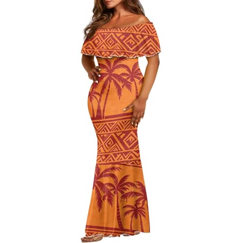 Image of Polynesian for Women S-7XL Off Shoulder Maxi Dress Hawaiian Summer Dresses