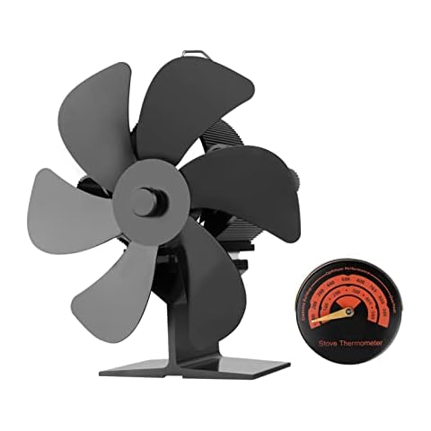 BAITAI 6 Blades Stove Fan,Log Burner Fan With Thermometer,Silent Heat Powered Stove Fans Log Burners,Small Fire Fan For Wood Burning Stove,Eco Wood Burner Fan/Stove Top Fan For Log Burner/Fireplace Cover
