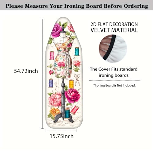 Image of Nuxovilar Floral Mannequin Ironing Board Cover 15x54 Polyester | Iron Pad Scorch Guard laundry helper protective board shield home laundry room craft studio (Thread Spools)
