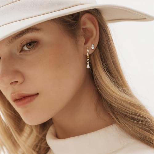 Angelady Opal Earrings Set for Women, Hypoallergenic S925 Sun Stud Earring for Sensitive Ears, Dainty Hoop Huggie Silver Opal Dangle Earring Stacks, Gold Earrings for Women Trendy 20252