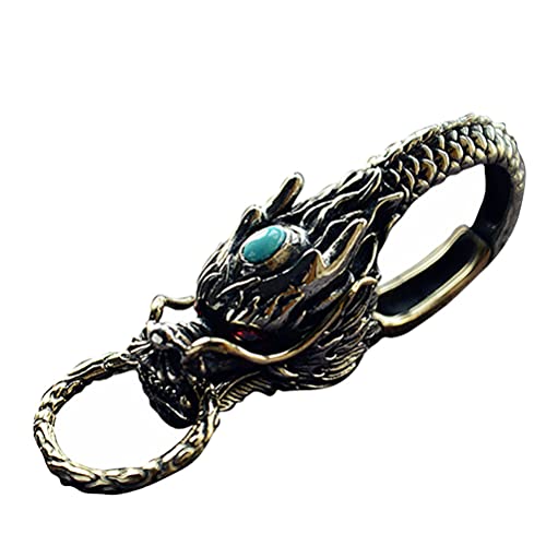 Chinese Dragon Head Keychain with Turquoise Inlays Unique Vintage Bag Charm and Pendant for Keys Perfect Gift for Dragon Enthusiasts
