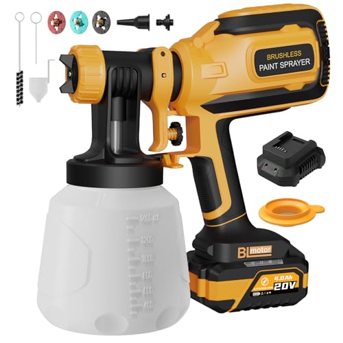 Cordless Paint Sprayer with Brushless Motor, HVLP Spray Gun with 20V 4.0Ah Battery, 1400ML Container, Easy to Clean & Setup, Electric Paint Sprayer for House Painting, Cabinets, Fences, Wall, DL05S