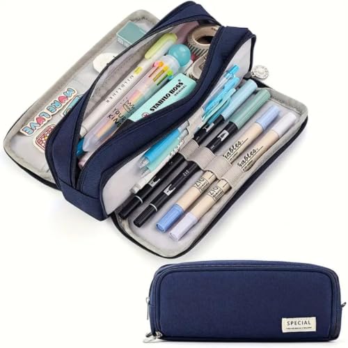 Image of WORSHIPER Big Capacity Pencil Pen Case Bag with Zipper Office College School Storage Large Capacity Bag Pouch Holder Box Organizer Colorful (Special - Dark Blue)