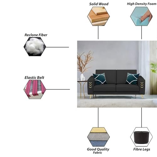 Image of Casaliving Falco 2 Seater Sofa Set for Living Room (Black Fabric) Premium Fabric Sofa