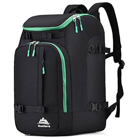 FeedMoo Skischuh-Tasche, Kühlrucksack, 50 l, wasserdicht, Snowboard, Reisegepäck, Schneetaschen, Schwarz mit grünem Reißverschluss Cover