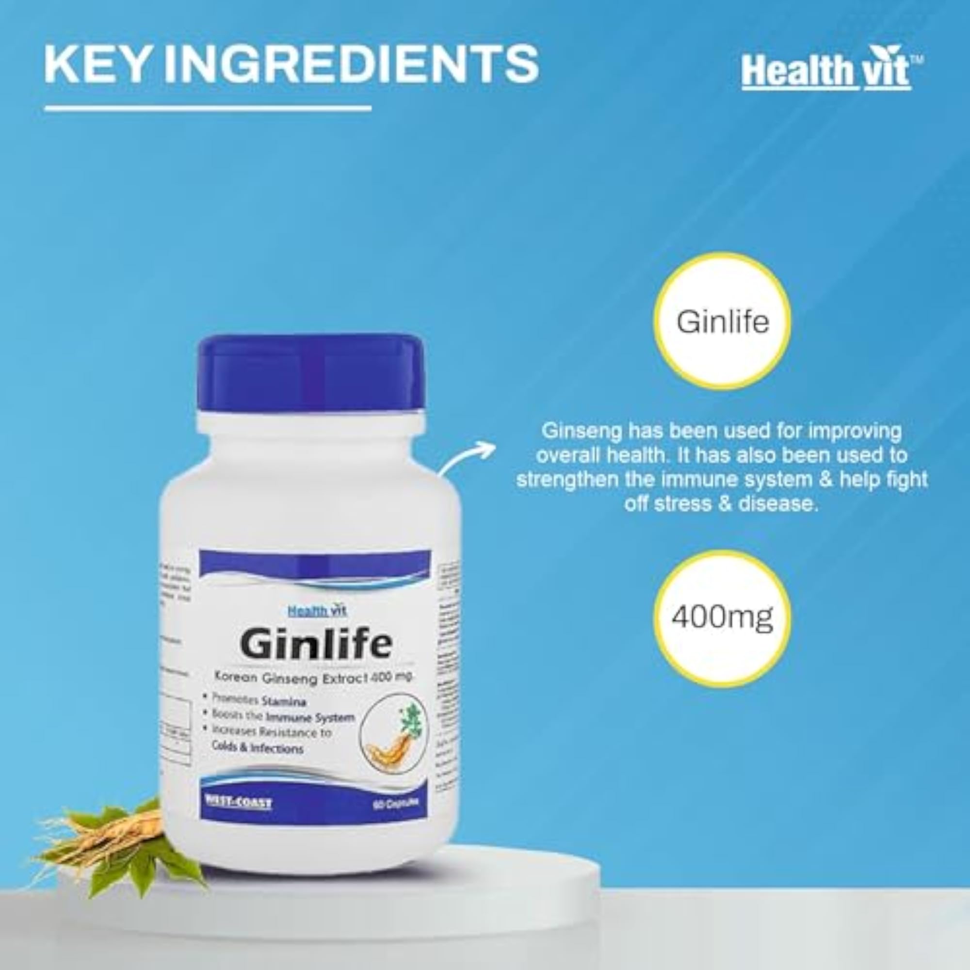 Ginseng Extract 500 mg, 60 Capsules