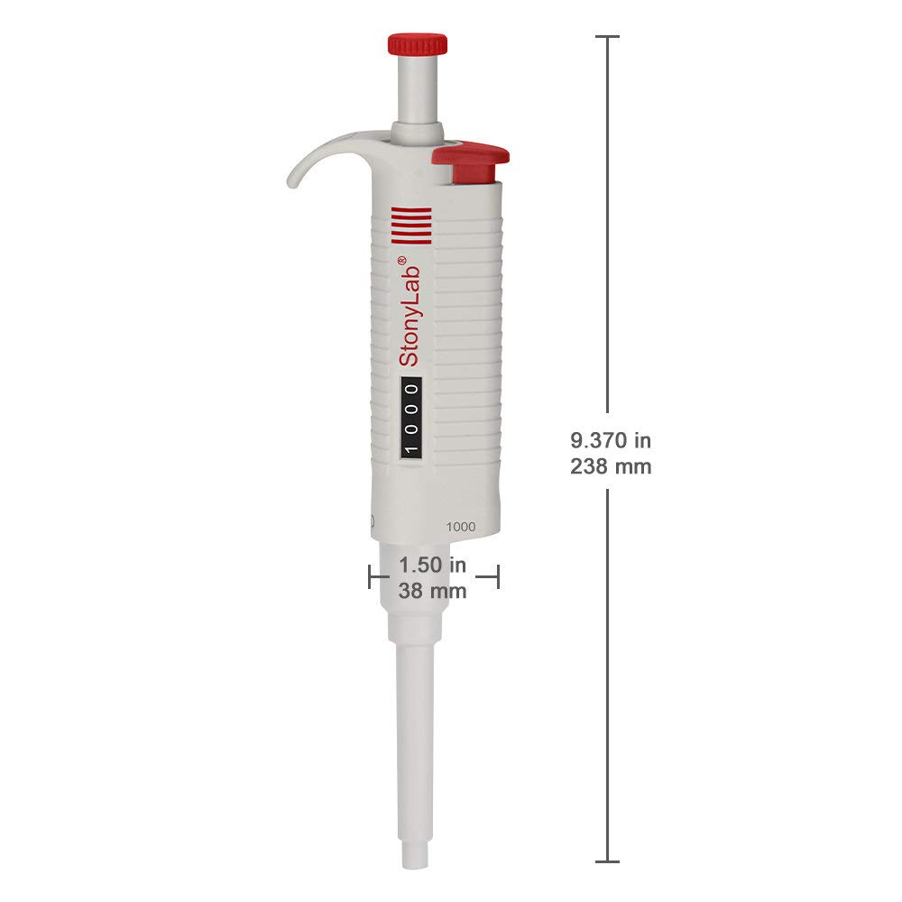 stonylab Controlador de Pipeta Monocanal, Micropipeta de Volumen Variable Ajustable con Cono de Punta Autoclavable, Single Channel Pipette para Investigación de Laboratorio, 100-1000µL