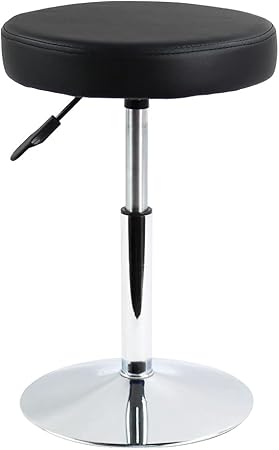 FURWOO Taburete de barbero Redondo de Cuero PU Taburete de Sala de Consulta Taburete de Sala de Estar Taburete de Barra de Cocina Multifuncional Ajustable en Altura sin Respaldo (Negro)