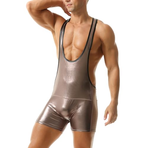 DTODWW Mens Metallic Shapewear Wrestling Singlet Bodysuit Slim Fit Athletic Wear4