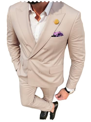 Mens 2 Piece Suits Slim Fit Double Breasted Wedding Prom Formal Tuxedo Suits